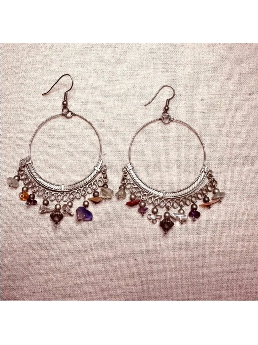 BP | Earrings | Matte Vintage Silver Earrings with Semi-Precious Gemston…